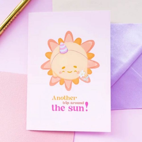Картичка за рожден ден 'Another trip around the sun' с луксозен хартиен плик, Ive Penkova Картичка за рожден ден 'Another trip around the sun' с луксозен хартиен плик, Ive Penkova